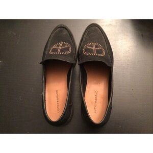 Lucky Brand Black Studded Loafers Peace sign Size 8.5
